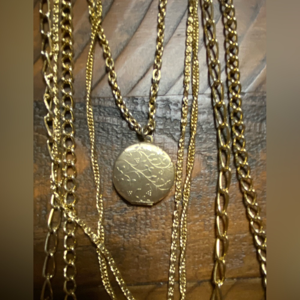 Multi-Strand Goldtone Photo Locket Necklace